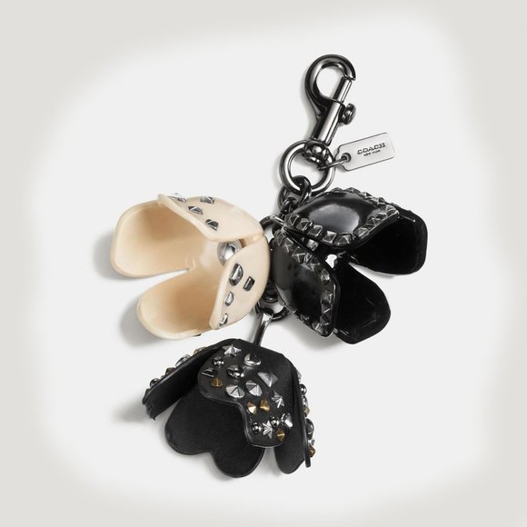 Coach Accessories - COACH 1941 Tea Rose Black Beige Studded Bag Charm Key Fob 87055